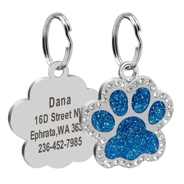 Personalized Dog Cat Tags Engraved Cat Dog Puppy Pet ID Name Collar Tag Pendant Pet Accessories Paw Glitter Pendant