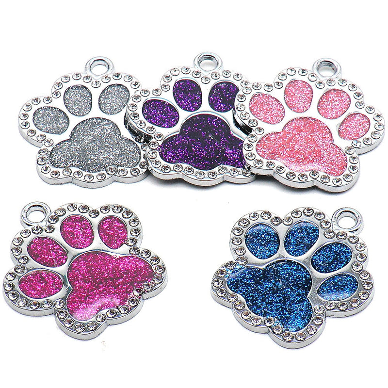 Personalized Dog Cat Tags Engraved Cat Dog Puppy Pet ID Name Collar Tag Pendant Pet Accessories Paw Glitter Pendant