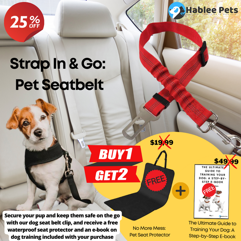 Get Our Elastic Dog Seat Belt with FREE Waterproof Seat Cover & Dog Training E-book! 🐾🚗